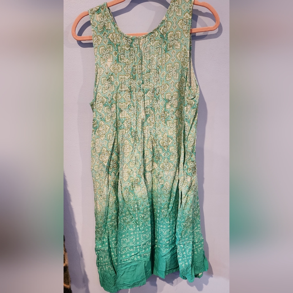 Sonoma Ombre Green Sleeveless Floral Patterned Dress Size L